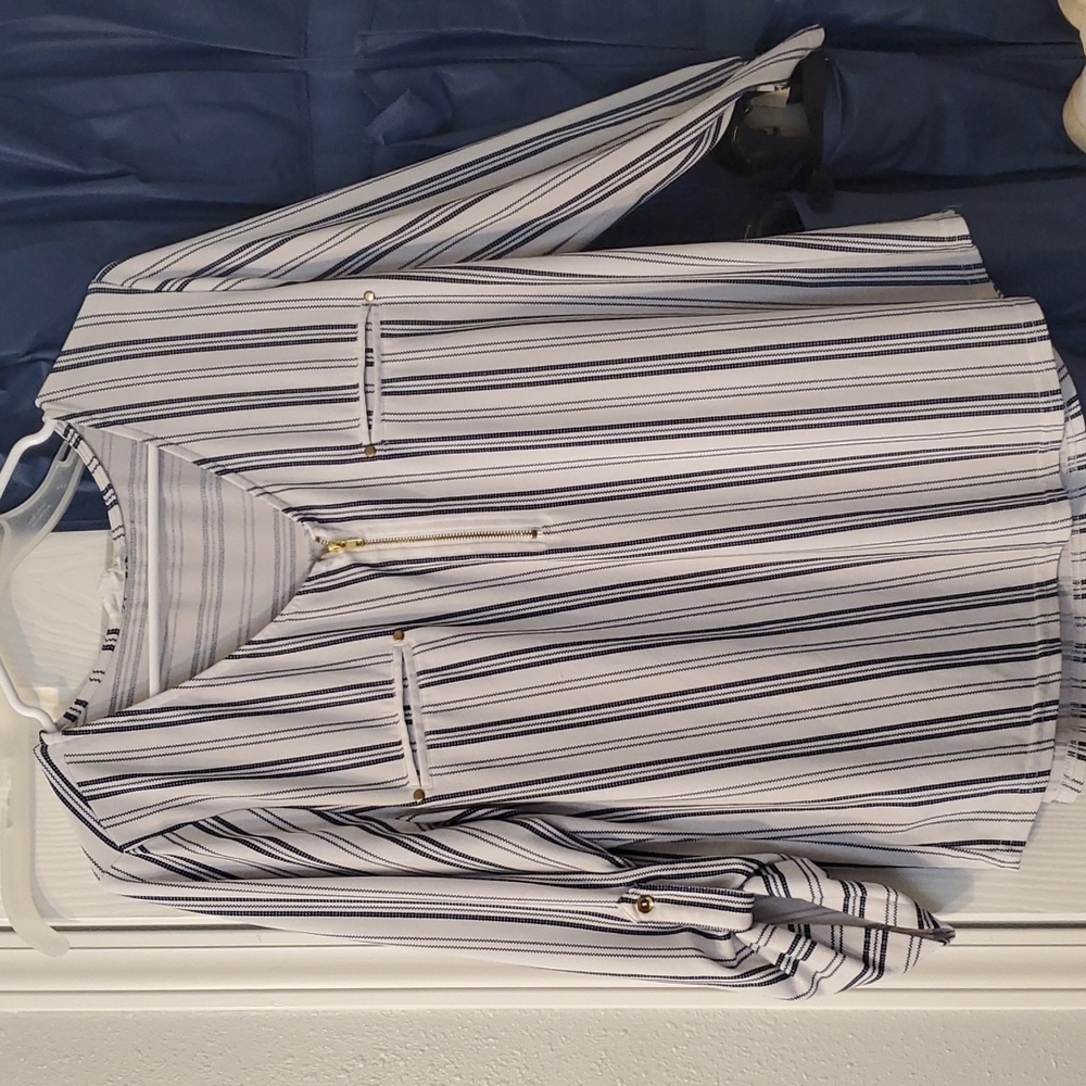 The Works Brand, Casual Top, white with blue stripes